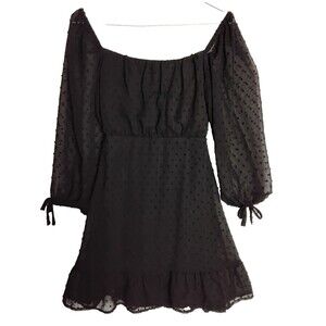 Speechless  Size Small  black Milkmaid Mini Dress Sheer Sleeve Swiss Dot Keyhole